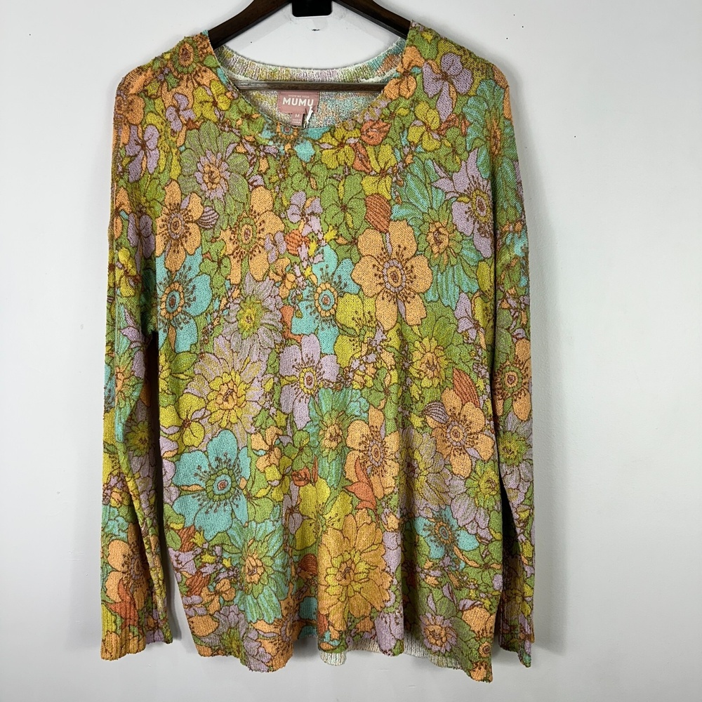 Show Me Your Mumu Sweater M Multicolor Floral Knit Groovy Blooms Boho Retro NWT